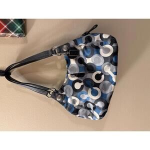 Coach Signature Pattern Nylon Handbag with Leather Handles